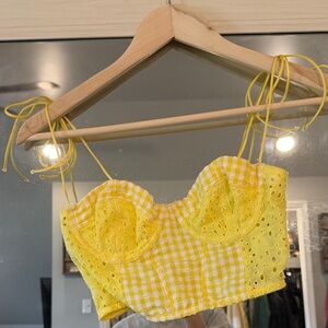 Urban Outfitters Yellow Gingham Eyelet Tie-Strap Crop Top